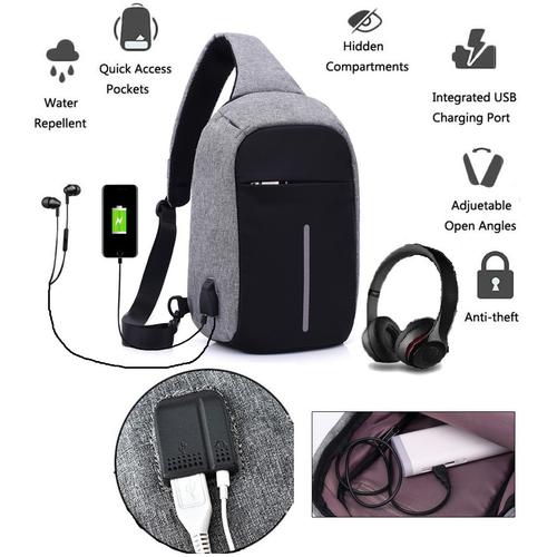 Foto Produk tas selempang kanvas pria/sling bag/tas slempang Cowok USB dari ONEHAND OFFICIAL STORE