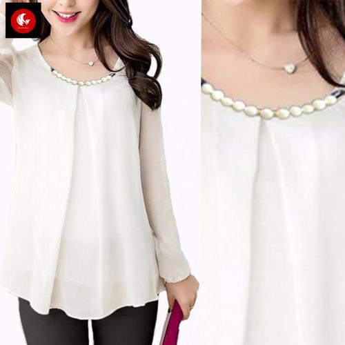 Foto Produk Blouse Model Korea Tangan Panjang /Long Sleeve Variasi Kalung Okechuku - Putih, M dari Okechuku