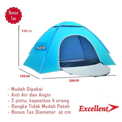 Foto Produk TENDA CAMPING BUKA OTOMATIS ORIGINAL EXCELLENT TIPE 2-3 ORANG - Biru dari serbu sport