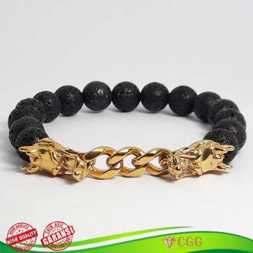 Foto Produk Gelang Pria Natural Lava Stone Titanium Rantai Naga dari Central Grosir Gemstone