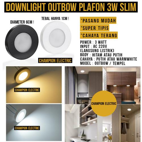 Foto Produk Lampu Downlight Outbow Tempel Slim Tipis 3Watt 3 Watt 3W Rak Lemari - KUNING-WARMWHIT, Cover Putih dari Champion Electric