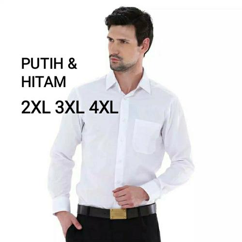 Foto Produk kemeja BIG SIZE alisan jumbo putih & hitam lengan panjang polos - Putih, XXXL dari harden