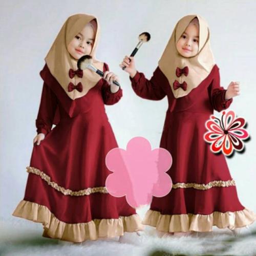 Foto Produk Baju Gamis Syari Muslim Anak Perempuan Umur 3-5 Tahun Murah Terbaru - maroon, S dari damris shop