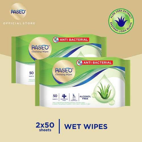Foto Produk Paseo Tissue Basah Anti Bacterial 50 Sheets x 2 Packs dari Paseo Tissue Official