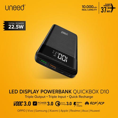 Foto Produk UNEED Powerbank D10 10000mAh LED Indicator QC 3.0,PD,VOOC-UPB105 dari Uneed Indonesia