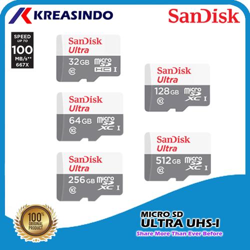 Gambar Sandisk Ultra Microsd 100mb/s 32gb 64gb 128gb 256gb 512gb Resmi - 32 gb dari Kreasindo Online Jakarta Pusat Tokopedia