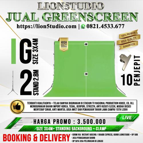 Foto Produk Paket Greenscreen Portable 3x4m + Standing Background p-4m x t-2.8m dari Lion Studio