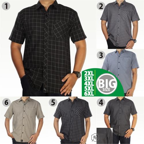 Foto Produk Kemeja Pendek Kotak Pria Big Size Kerja Casual Jumbo Katun XXXL XXXXL - Hitam, XXL dari BAD-STORE