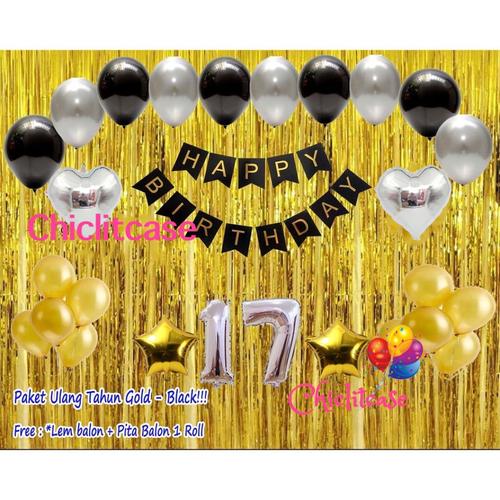 Foto Produk Paket set balon happy birthday dekorasi gold hitam / paket ulang tahun - paket ultah 2 dari chic lit case
