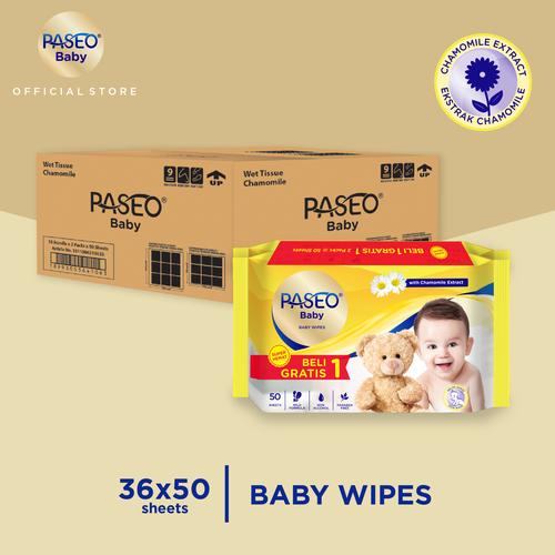 Foto Produk Karton - Paseo Baby Tissue Basah 50 Sheets x 36 pcs (Buy 1 Get 1 FREE) dari Paseo Tissue Official