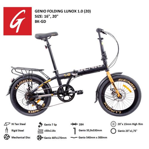Gambar Sepera Lipat Genio Lunox 1.0 size 20 by united bike SNI Garansi Resmi - Black Gold dari GUDANG SEPEDA OFFICIAL Jakarta Selatan Tokopedia