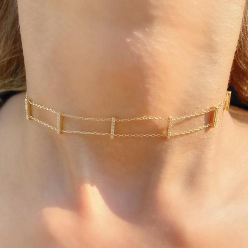 Jual Yellow Gold Caged Choker Diamond 