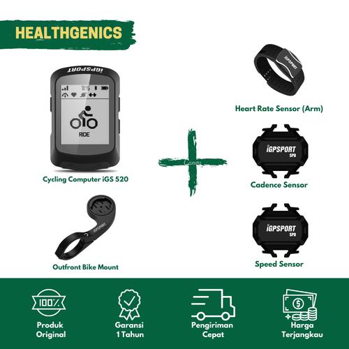 Foto Produk Speedometer Sepeda iGPSPORT IGS520 Cadence+ Speed +HRM (ARM) + Barfly dari Healthgenics
