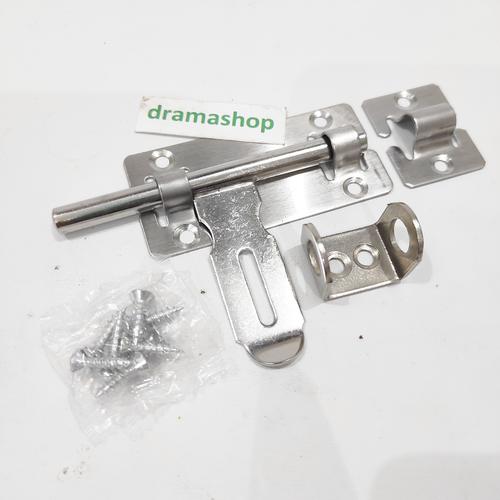 Foto Produk slot kunci grendel + overpal gembok pintu baja steinless stee 4" 4inch dari dramashop