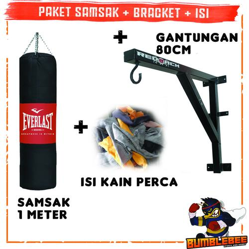 Foto Produk Paket Lengkap Samsak Tinju 1 Meter Plus Isi Perca Plus Gantungan 80cm dari Laserba Store