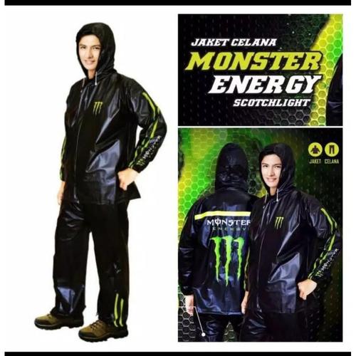 Foto Produk Jas hujan setelan monster energi black hitam/raincoat jaket celana dari botolbotak