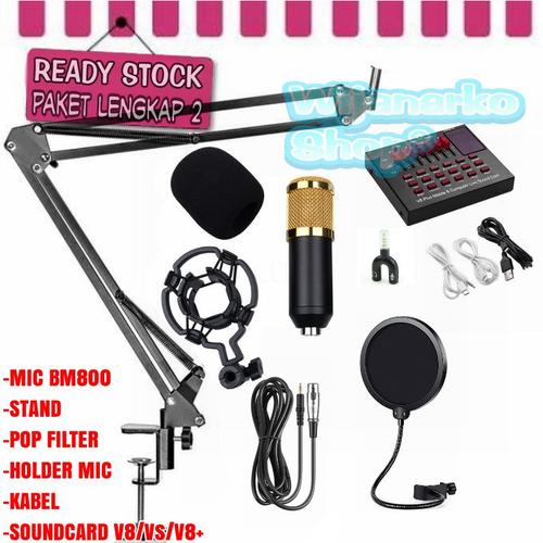 Foto Produk PAKET LENGKAP 2 BM800 + SOUNDCARD V8, REKAMAN / LIVE STREAMING - Gold, V8S dari Wijanarko Shop