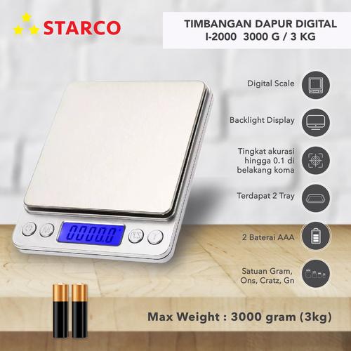 Foto Produk Starco Timbangan Dapur Digital Timbangan Kopi Digital i2000 3000g 3Kg dari Starco Official Store