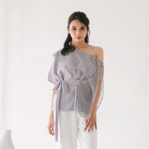 Foto Produk Seville Top Greyish Blue|Top Atasan Brukat One Shoulder|Rhei Collectio dari rhei_collection
