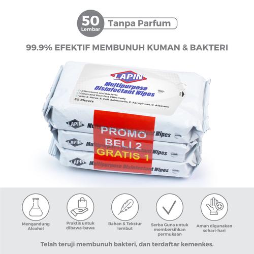 Foto Produk BUY2 GET1 Lapin Tisu Basah Multipurpose Disinfectant Tanpa Parfum 50s dari Lapin Official