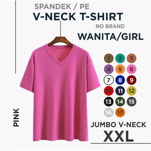 Foto Produk (promo) kaos polos wanita V-neck jumbo XXL - pink, XXL dari rejekyindah