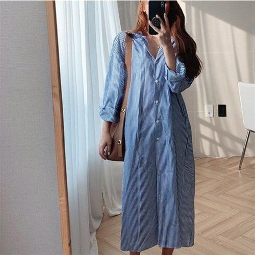 Jual MGN00248 Stripe Shirt Dress (BLUE 