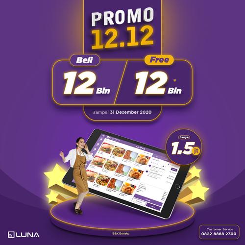 Gambar Promo 12.12 Aplikasi Kasir 12 Bulan Free 12 Bulan dari lunapos.id Jakarta Selatan Tokopedia