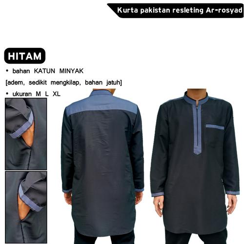 Foto Produk Baju koko pria kurta gamis pakistan resleting ar-rosyad - Hitam, L dari Rosyad moeslim wear
