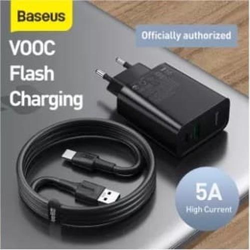 Foto Produk Baseus Charger Dual USB QC 30W PPS + Kabel Type C Oppo VOOC 5A EU - Hitam dari BASEUS JAKARTA