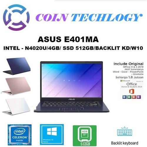 Foto Produk LAPTOP ASUS E410MA - N4020 4GB 512GB SSD BACKLIT KB 14" WIN10 - BV451TS BIRU dari Coin Techlogy