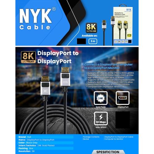 Display Port 8K 3m / Kabel DP 8K 3meter 