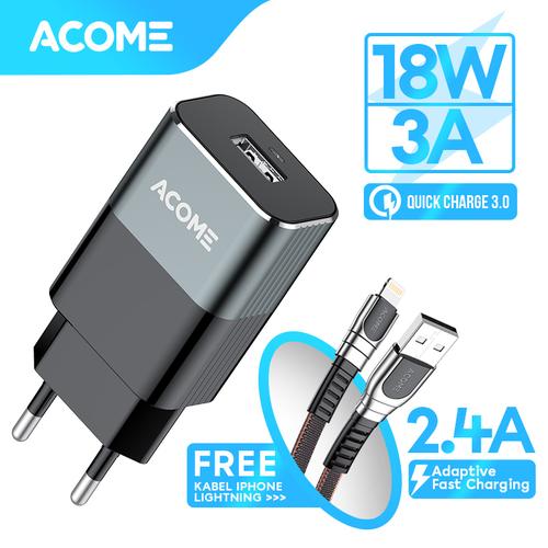 Foto Produk ACOME Charger QC3.0 (AC01) FREE Kabel iPhone Fast Charging (AKL-010) dari Acome Indonesia