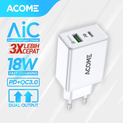 Foto Produk ACOME Charger Original Dual Output Fast Charging iPhone PD QC3.0 AC02 - Charger Only dari Acome Indonesia