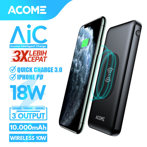 Foto Produk ACOME Powerbank 10000mAh Wireless Charge AiC QC3.0 iPhone PD dari Acome Indonesia