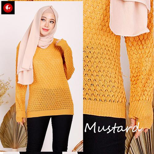 Foto Produk POP Okechuku Knit Sweater Rajut Wanita Lubang Jempol Korean Style - Mustard dari Okechuku