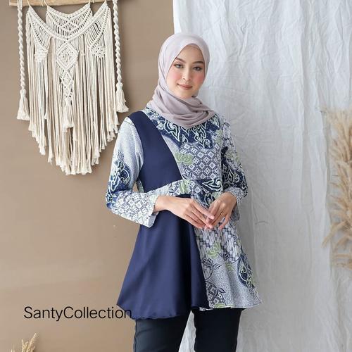 Gambar Baju Batik Wanita Blouse Kombinasi Motif Soft - Biru, M dari SANTY-COLLECTION Kota Pekalongan Tokopedia
