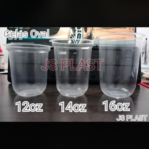 Foto Produk @50PCS Gelas plastik OVAL 14OZ 16OZ / U CUP 14OZ 16 OZ - OVAL 14 OZ dari JS PLAST