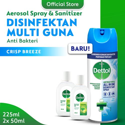 Foto Produk Dettol Disinfectant Spray Crispy Breeze 225ml + Hand Sanitizer 50ml x2 dari Dettol Official Store