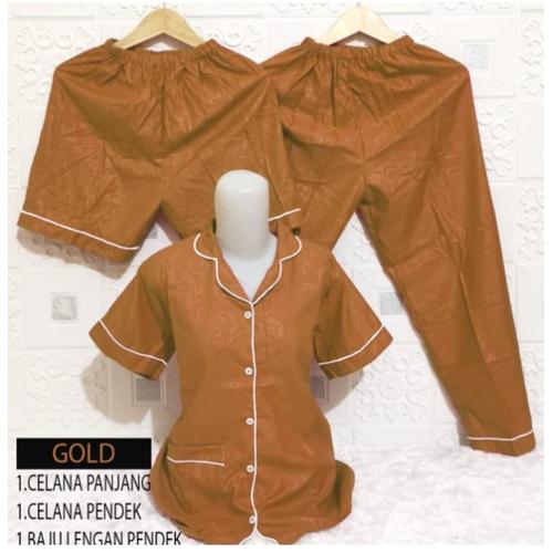 Foto Produk PIYAMA SATEN EMBOS 3 IN 1/PIYAMA MURAH Ld.104cm - CP 3in1 Coklat dari cantik piyama