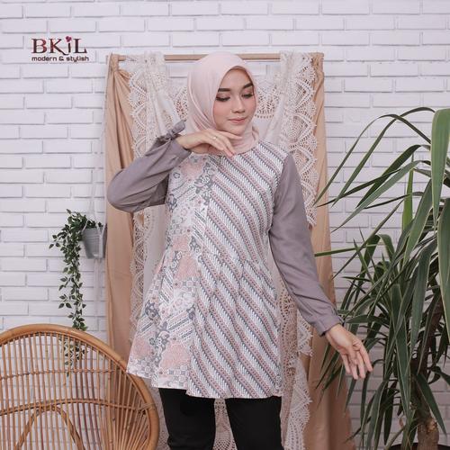 Foto Produk Baju Wanita Blouse Kombinasi Batik Soft Terbaru - Abu-abu, XL dari SANTY-COLLECTION