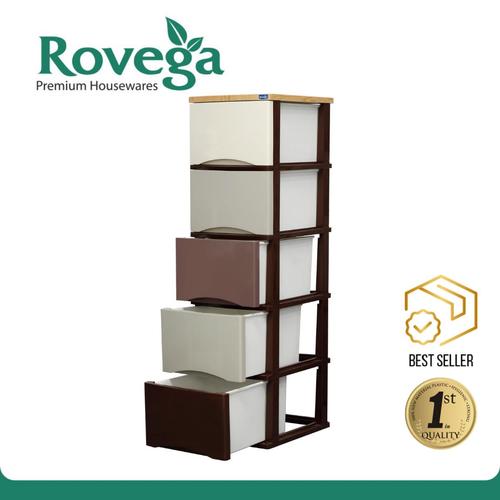 Foto Produk Rovega Lemari Plastik Pakaian 5 Susun Laci Rak Buku Rovega CSA520WDBM dari ROVEGA OFFICIAL STORE