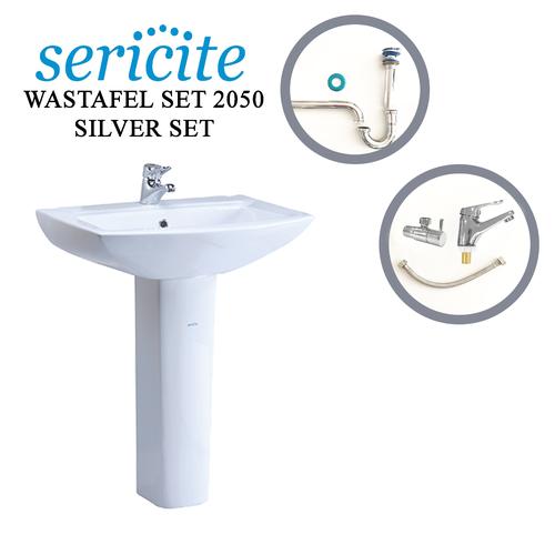 Foto Produk Wastafel Kaki Set Sericite 2025 KOMPLIT+ Keran + Sifon +Dll (SILVER) dari serisaito