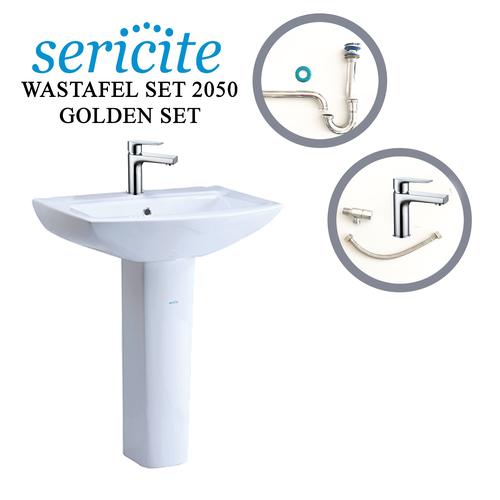 Foto Produk Wastafel Kaki Set Sericite 2025 KOMPLIT+ Keran + Sifon +Dll (GOLD) dari serisaito