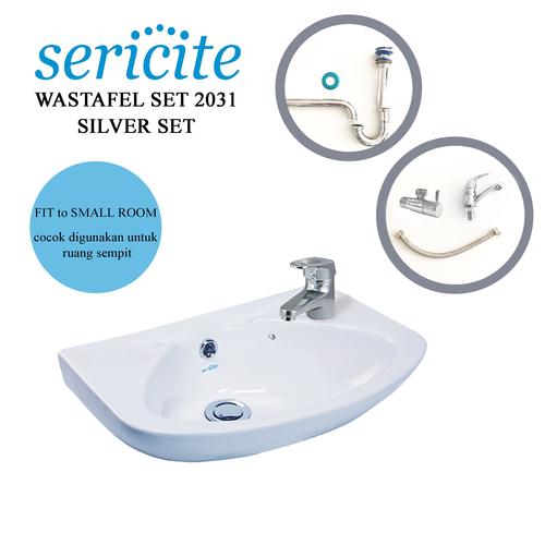 Foto Produk Wastafel Sericite 2031 KOMPLIT Keran/ Washtafel Kran Sifon SILVER SET dari serisaito