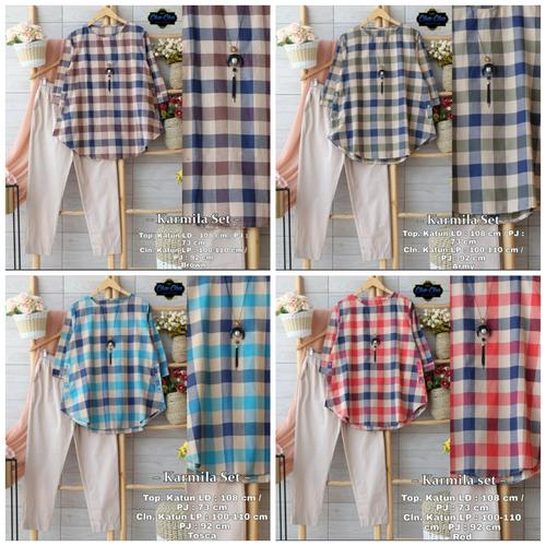 Gambar New Karmila Set Setelan Celana Wanita Baju Kerja Modis Motif Kotak dari ILYASSA SHOP SOLO undefined Tokopedia