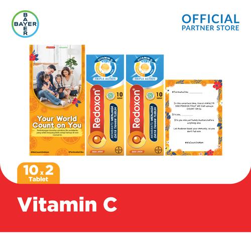 Foto Produk Count On You Pack Redoxon Vit. C, D + Zinc Rasa Jeruk 10 Tab x 2 Unit dari Bayer Health Partner