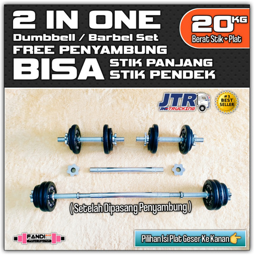 Foto Produk (2 IN 1) BARBEL 20KG + PENYAMBUNG / DUMBBELL 20KG / DUMBBELL SET 20KG dari Fandi Shop