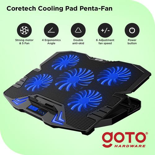Foto Produk Coretech Penta-Fan Cooling Pad Kipas Fan Pendingin Laptop Portable - Hitam dari GOTO Hardware