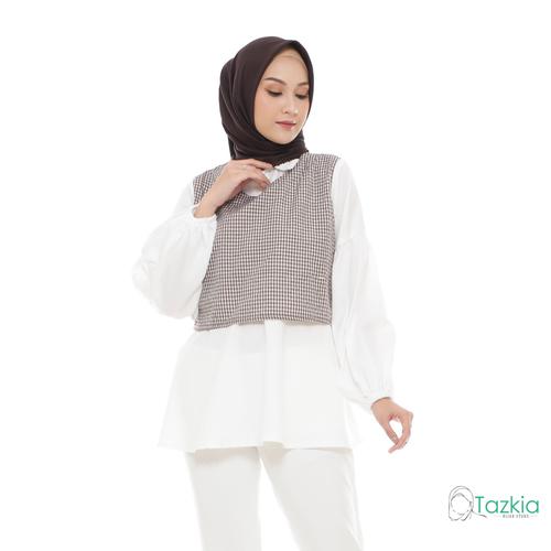 Foto Produk Atasan Muslim Wanita | Yuzu Blouse Cokelat | S M L XL | Gingham Top - M dari Tazkia Hijab Store
