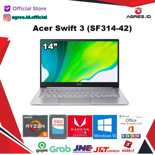 Foto Produk Laptop Acer Swift 3 SF314 42 Ryzen 5 4500U 8GB 512ssd Vega6 W10+OHS - Silver dari AGRES ID